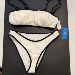 Cupshe White Textured Bikini with Black Trim Accents